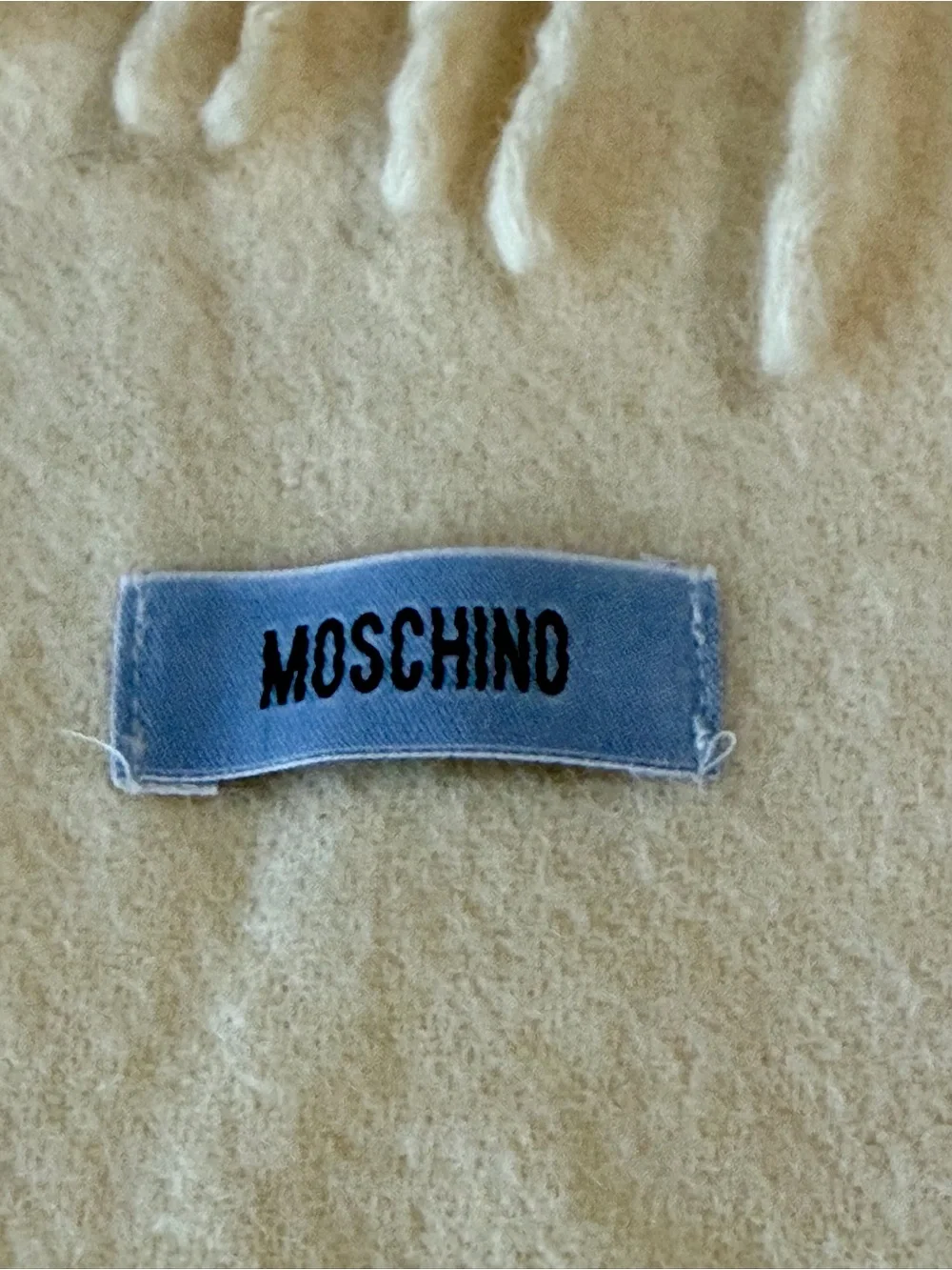 Vintage Moschino Y2K Lambswool Ivory Fringe Scarf Cream Italy Luxury Rare